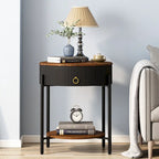 Modern Round End Table with Storage Drawer, Metal Legs, Nightstand for Living Room Bedroom Office