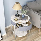 Modern Round End Table with Storage Drawer, Metal Legs, Nightstand for Living Room Bedroom Office