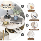 Modern Round End Table with Storage Drawer, Metal Legs, Nightstand for Living Room Bedroom Office
