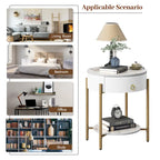 Modern Round End Table with Storage Drawer, Metal Legs, Nightstand for Living Room Bedroom Office