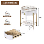Modern Round End Table with Storage Drawer, Metal Legs, Nightstand for Living Room Bedroom Office