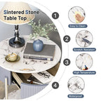 Modern Round End Table with Storage Drawer, Metal Legs, Nightstand for Living Room Bedroom Office