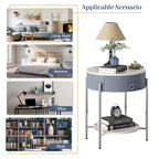 Modern Round End Table with Storage Drawer, Metal Legs, Nightstand for Living Room Bedroom Office