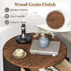 Modern Round End Table with Storage Drawer, Metal Legs, Nightstand for Living Room Bedroom Office