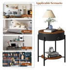 Modern Round End Table with Storage Drawer, Metal Legs, Nightstand for Living Room Bedroom Office
