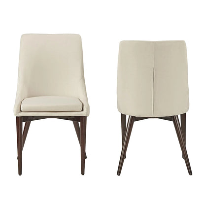 Mid-Century Barrel-Back Dining Chairs Set of 2, Linen Upholstered Seat, Rubberwood Legs