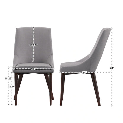 Mid-Century Barrel-Back Dining Chairs Set of 2, Linen Upholstered Seat, Rubberwood Legs