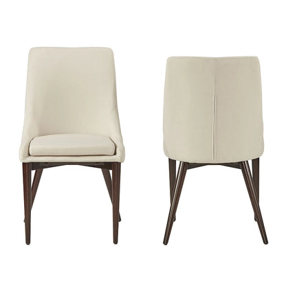 Mid-Century Barrel-Back Dining Chairs Set of 2, Linen Upholstered Seat, Rubberwood Legs