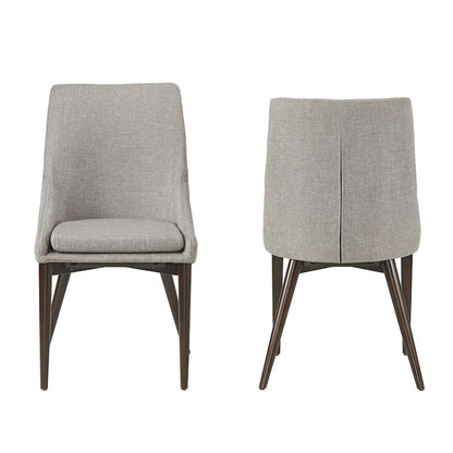 Mid-Century Barrel-Back Dining Chairs Set of 2, Linen Upholstered Seat, Rubberwood Legs