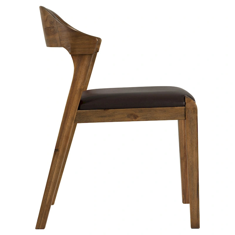 Mid-Century Dining Side Chair, Rubberwood, Faux Leather Padded Seat, Chestnut Wire-Brush Finish