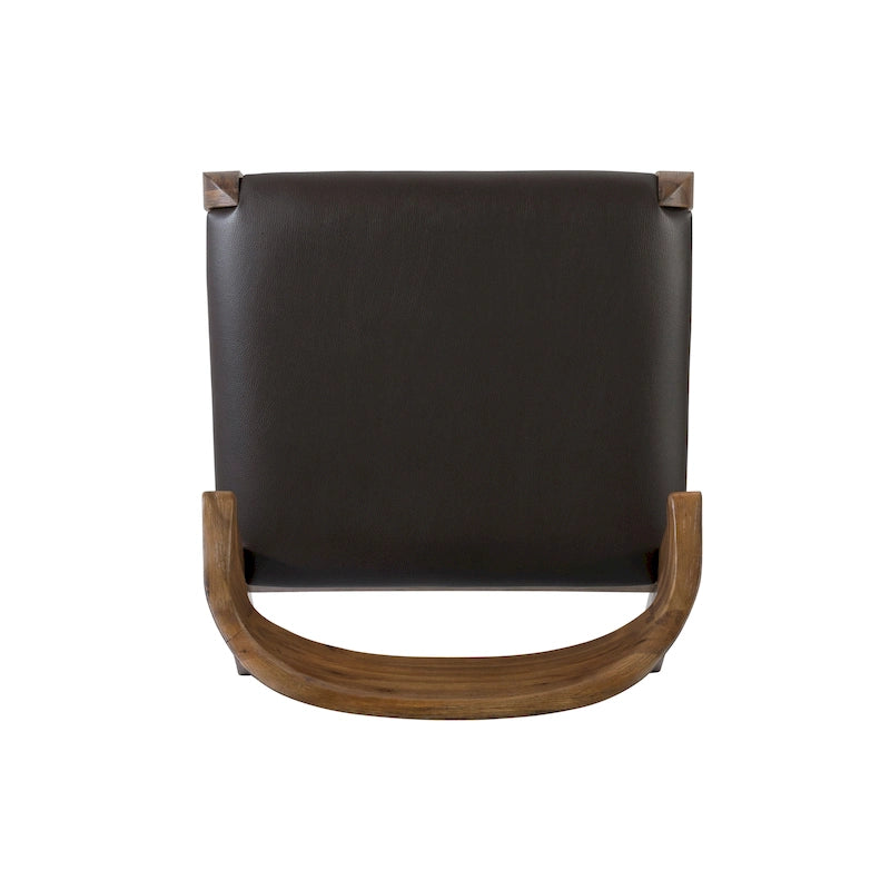 Mid-Century Dining Side Chair, Rubberwood, Faux Leather Padded Seat, Chestnut Wire-Brush Finish