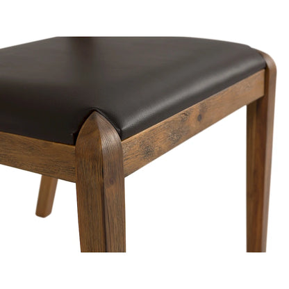 Mid-Century Dining Side Chair, Rubberwood, Faux Leather Padded Seat, Chestnut Wire-Brush Finish