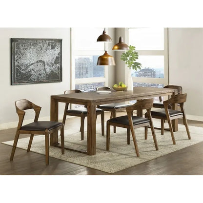 Mid-Century Dining Side Chair, Rubberwood, Faux Leather Padded Seat, Chestnut Wire-Brush Finish