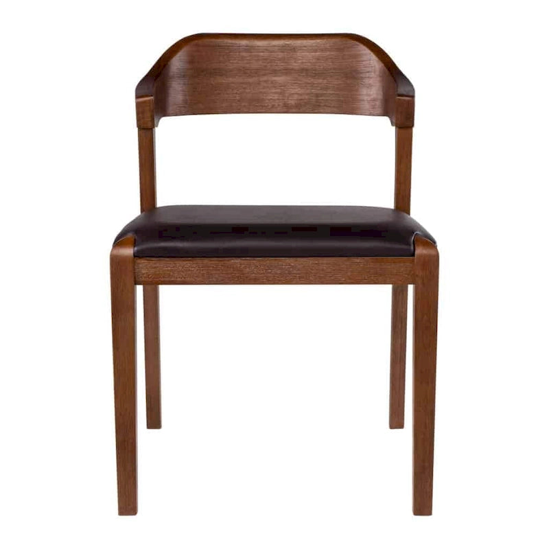 Mid-Century Dining Side Chair, Rubberwood, Faux Leather Padded Seat, Chestnut Wire-Brush Finish