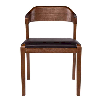 Mid-Century Dining Side Chair, Rubberwood, Faux Leather Padded Seat, Chestnut Wire-Brush Finish