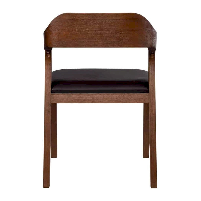 Mid-Century Dining Side Chair, Rubberwood, Faux Leather Padded Seat, Chestnut Wire-Brush Finish