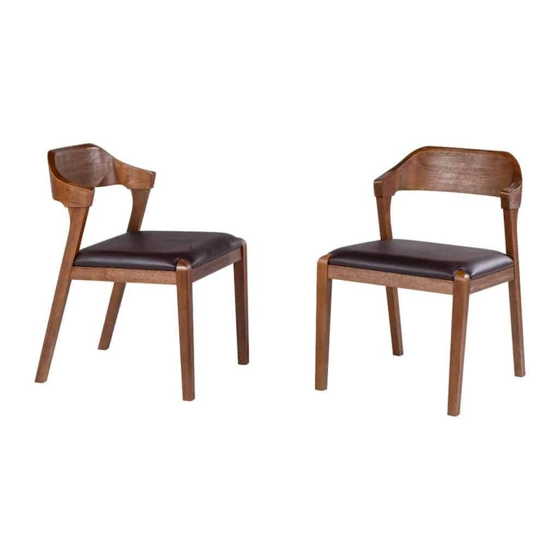 Mid-Century Dining Side Chair, Rubberwood, Faux Leather Padded Seat, Chestnut Wire-Brush Finish