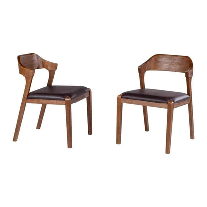 Mid-Century Dining Side Chair, Rubberwood, Faux Leather Padded Seat, Chestnut Wire-Brush Finish