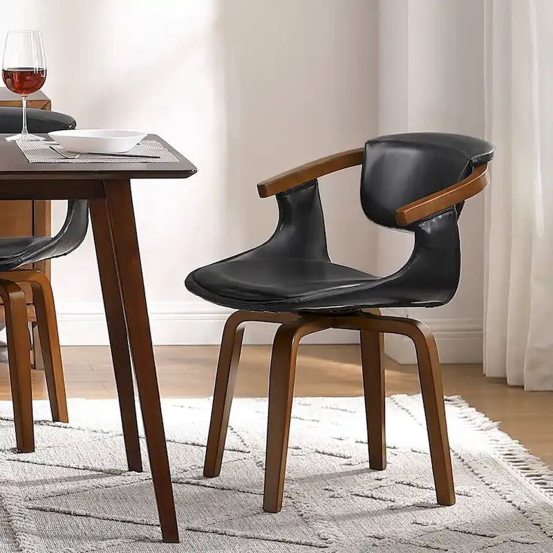 Modern Swivel Dining Chair, Upholstered Seat, 360-Degree Rotation, Metal Base, Mid-Century Style