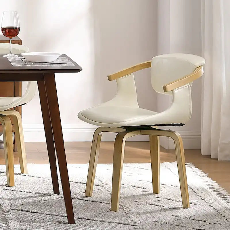 Modern Swivel Dining Chair, Upholstered Seat, 360-Degree Rotation, Metal Base, Mid-Century Style