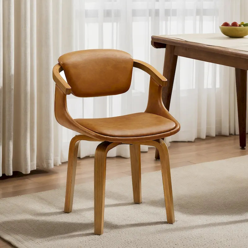 Modern Swivel Dining Chair, Upholstered Seat, 360-Degree Rotation, Metal Base, Mid-Century Style