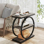 Narrow End Table with 3 Storage Shelves, Wood Side Table for Living Room