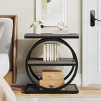 Narrow End Table with 3 Storage Shelves, Wood Side Table for Living Room