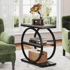 Narrow End Table with 3 Storage Shelves, Wood Side Table for Living Room