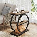 Narrow End Table with 3 Storage Shelves, Wood Side Table for Living Room