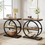 Narrow End Table with 3 Storage Shelves, Wood Side Table for Living Room