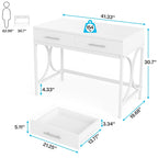 Modern Computer Writing Desk with 2 Drawers, White and Gold Home Office Desk, Makeup Vanity Table