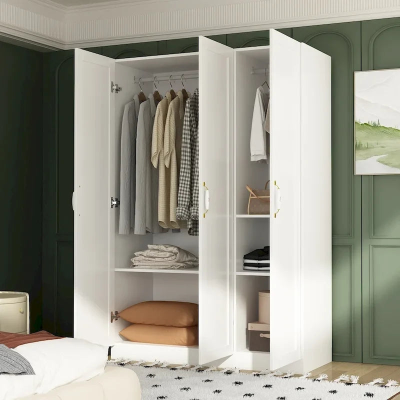 Wardrobe Armoire Shelves Hanging Rod Doors Closet Storage Cabinet