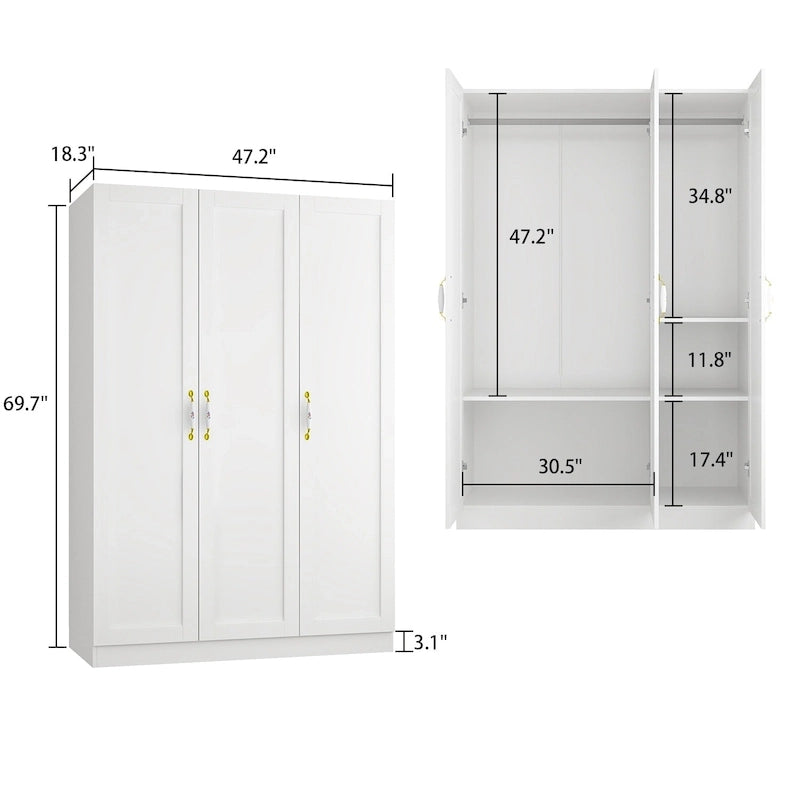 Wardrobe Armoire Shelves Hanging Rod Doors Closet Storage Cabinet