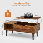 Lift Top Coffee Tables for Living Room, Small Rising Wooden Dining Center Tables with Storage Shelf and Hidden Compartment
