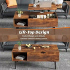 Lift Top Coffee Tables for Living Room, Small Rising Wooden Dining Center Tables with Storage Shelf and Hidden Compartment
