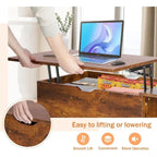 Lift Top Coffee Tables for Living Room, Small Rising Wooden Dining Center Tables with Storage Shelf and Hidden Compartment