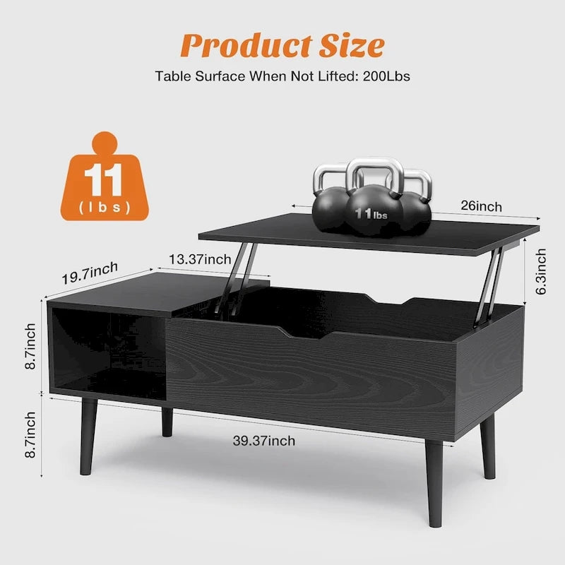 Lift Top Coffee Tables for Living Room, Small Rising Wooden Dining Center Tables with Storage Shelf and Hidden Compartment