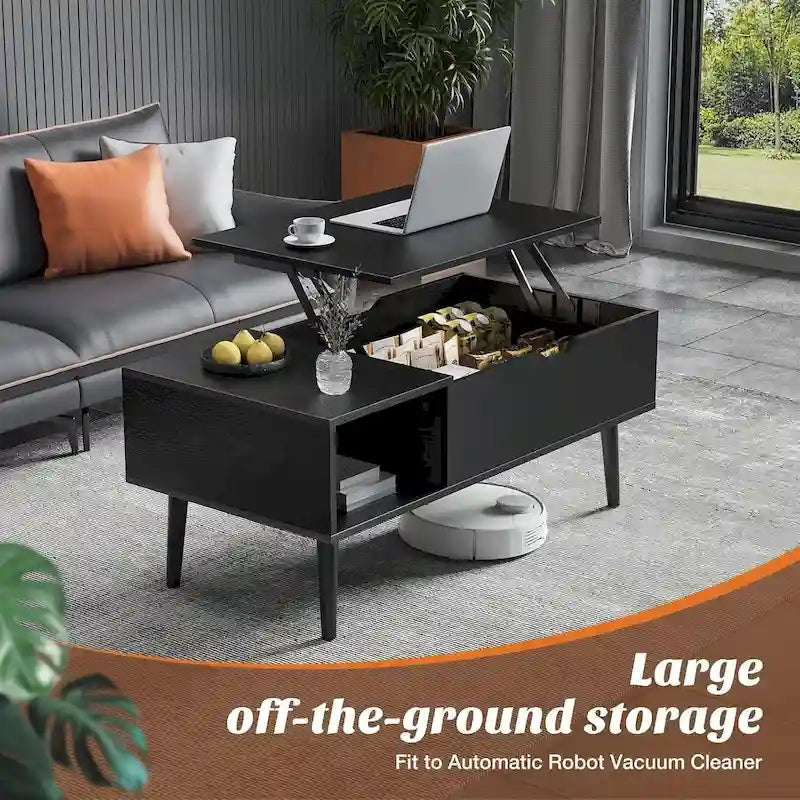 Lift Top Coffee Tables for Living Room, Small Rising Wooden Dining Center Tables with Storage Shelf and Hidden Compartment