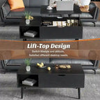 Lift Top Coffee Tables for Living Room, Small Rising Wooden Dining Center Tables with Storage Shelf and Hidden Compartment