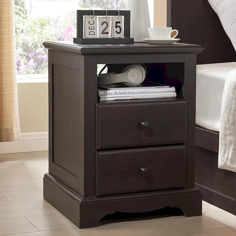 Vintage Wood Nightstand with Charging Station, End Table, Side Table