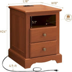Vintage Wood Nightstand with Charging Station, End Table, Side Table