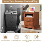 Vintage Wood Nightstand with Charging Station, End Table, Side Table
