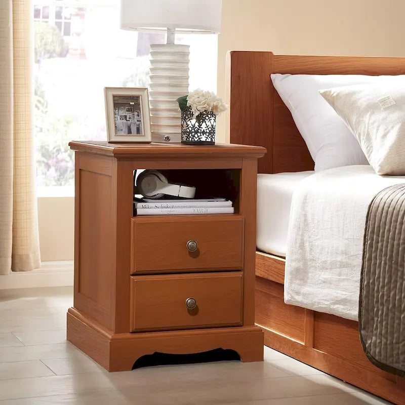 Vintage Wood Nightstand with Charging Station, End Table, Side Table