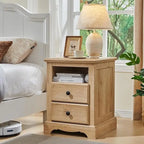 Vintage Wood Nightstand with Charging Station, End Table, Side Table