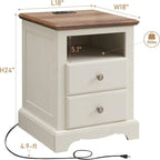 Vintage Wood Nightstand with Charging Station, End Table, Side Table