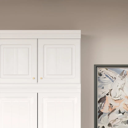 Modular Wardrobe Closet Cabinet with Hanging Space and Drawers, White with Gold Handles, up to 93.9H in