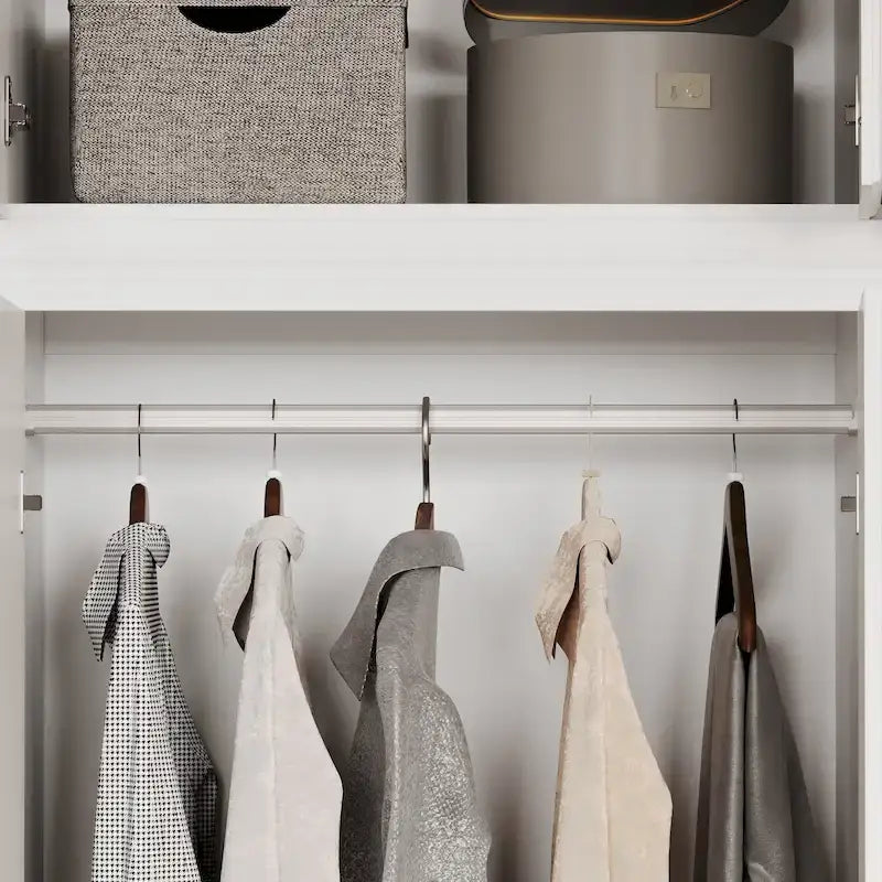 Modular Wardrobe Closet Cabinet with Hanging Space and Drawers, White with Gold Handles, up to 93.9H in