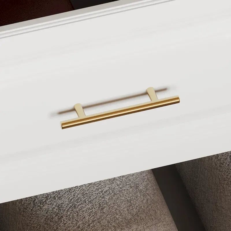 Modular Wardrobe Closet Cabinet with Hanging Space and Drawers, White with Gold Handles, up to 93.9H in