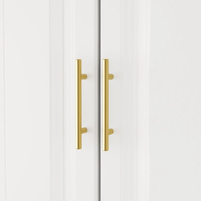 Modular Wardrobe Closet Cabinet with Hanging Space and Drawers, White with Gold Handles, up to 93.9H in