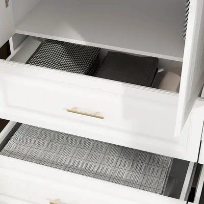 Modular Wardrobe Closet Cabinet with Hanging Space and Drawers, White with Gold Handles, up to 93.9H in